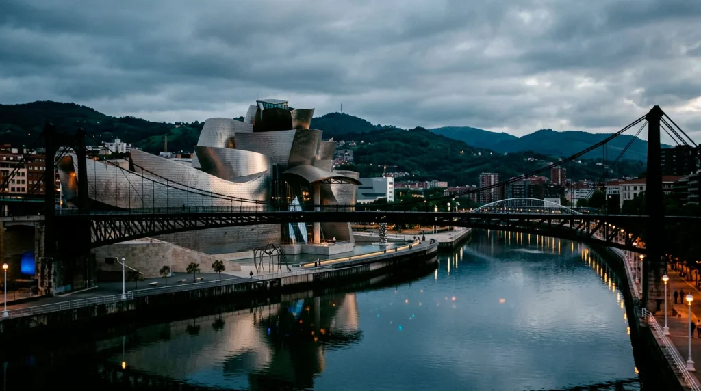 Composición editorial sobre Bilbao con guiños a la ría y la arquitectura industrial — portada del análisis de operadores con licencia DGOJ.