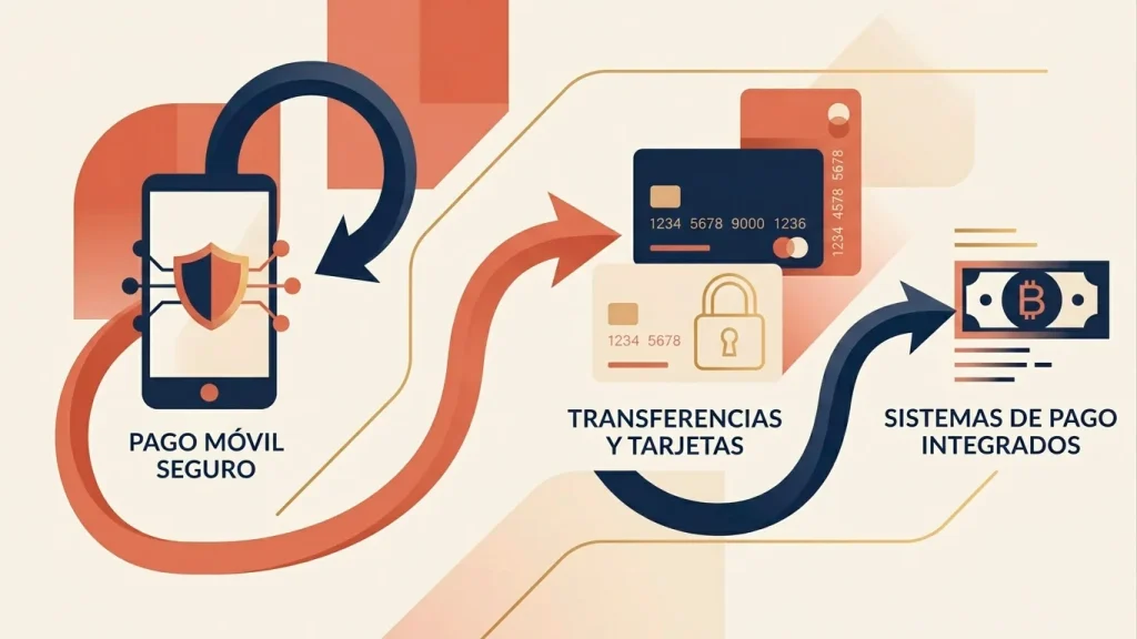 Composición editorial con tarjetas y billetera estilizada — portada de la guía «cómo depositar».