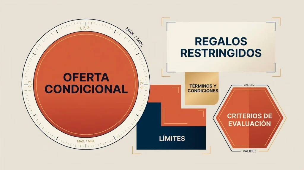 Composición editorial con cesta vacía y etiqueta de condición — portada de la guía de bonos sin depósito.